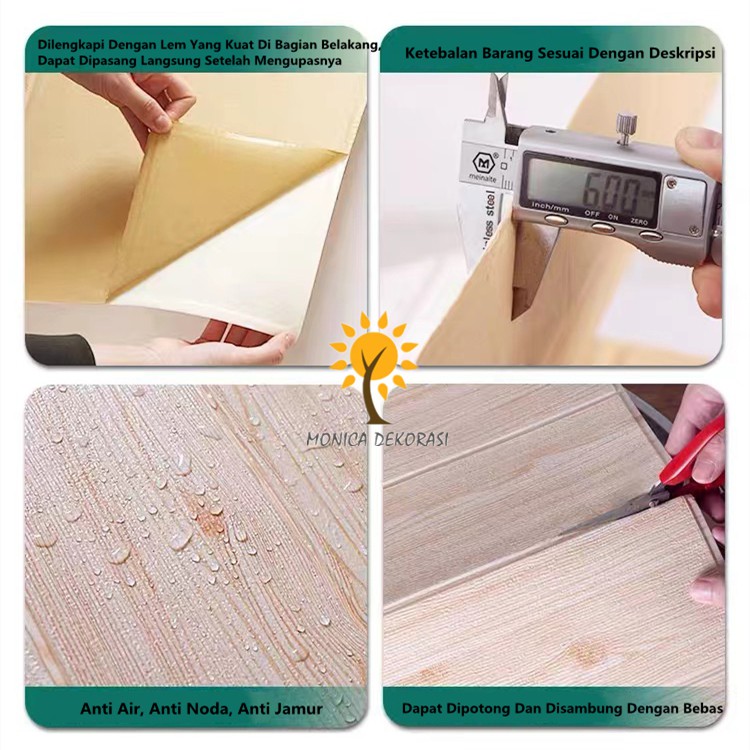 1 Wallpaper Dinding 3D Motif Kayu Wood Foam 70*70cm Dekorasi Kamar High Quality Walpaper-1
