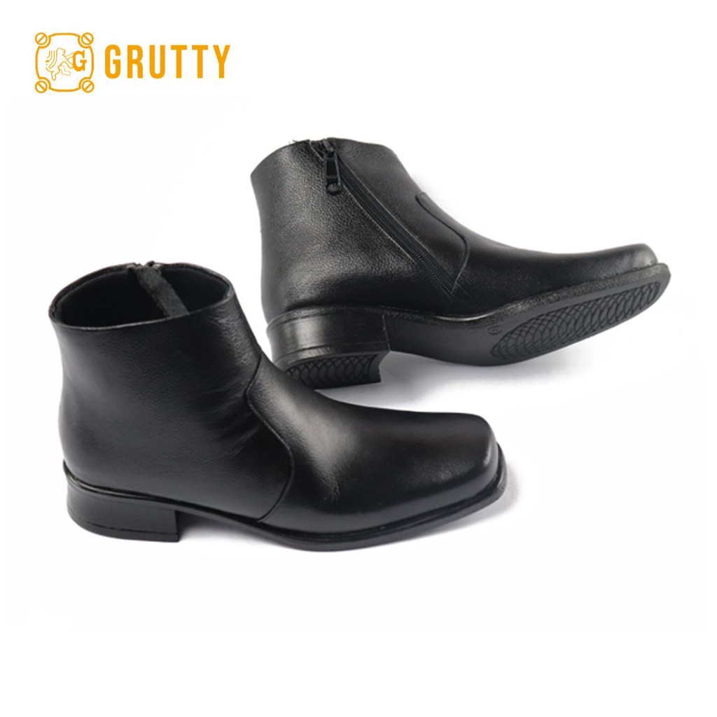 Sepatu Boot Wanita Kulit Asli Boots Premium Hak 3cm Grutty IN014 Hitam Pantofel Boots Tanpa Tali