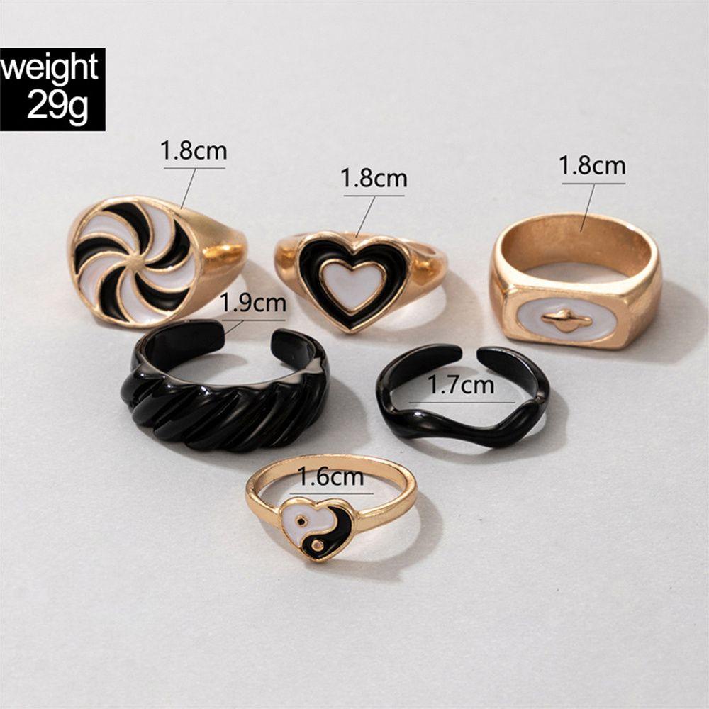 Nanas 6 Pcs Pembukaan Cincin Logam Pernikahan Pertunangan Fashion Wanita Bunga Cinta Hati Tai Chi Vintage Enamel Ring