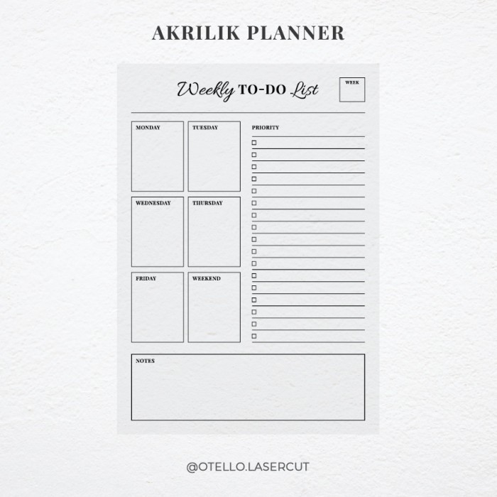 To Do List Weekly Planner Akrilik | Wall Planner Dinding Papan Jadwal Acrylic To Do List Planner