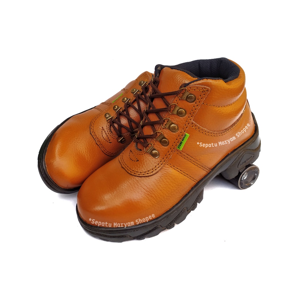 Sepatu Safety Boots Tali Ujung Besi Sepatu Pria Safty Kulit Asli Safety Shoes Ori Semi Boots