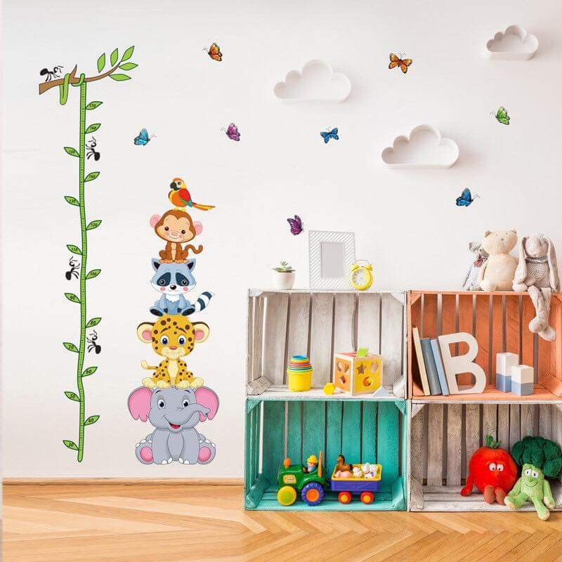 RELIZA Wall Sticker / Stiker Dinding Tinggi Badan Anak Hewan Gajah Singa Grow Up Animal AY9021