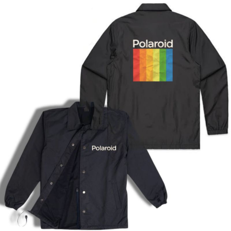 Coach jaket POLAROID jacket DISTRO VINTAGE parasut waterproof taslan polos hitam windbreakers h&m wi