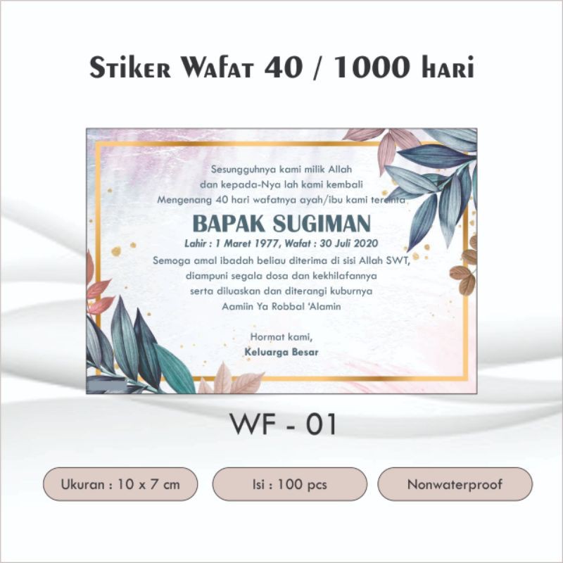 Stiker memperingati 40 / 1000 hari wafat / meninggal | Shopee Indonesia