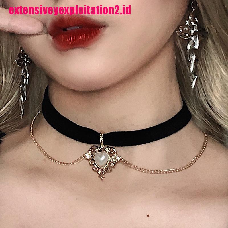 &lt; E2id &amp; &gt; Kalung Choker Velvet Hitam Pendan Hati Gaya Vintage Untuk Wanita