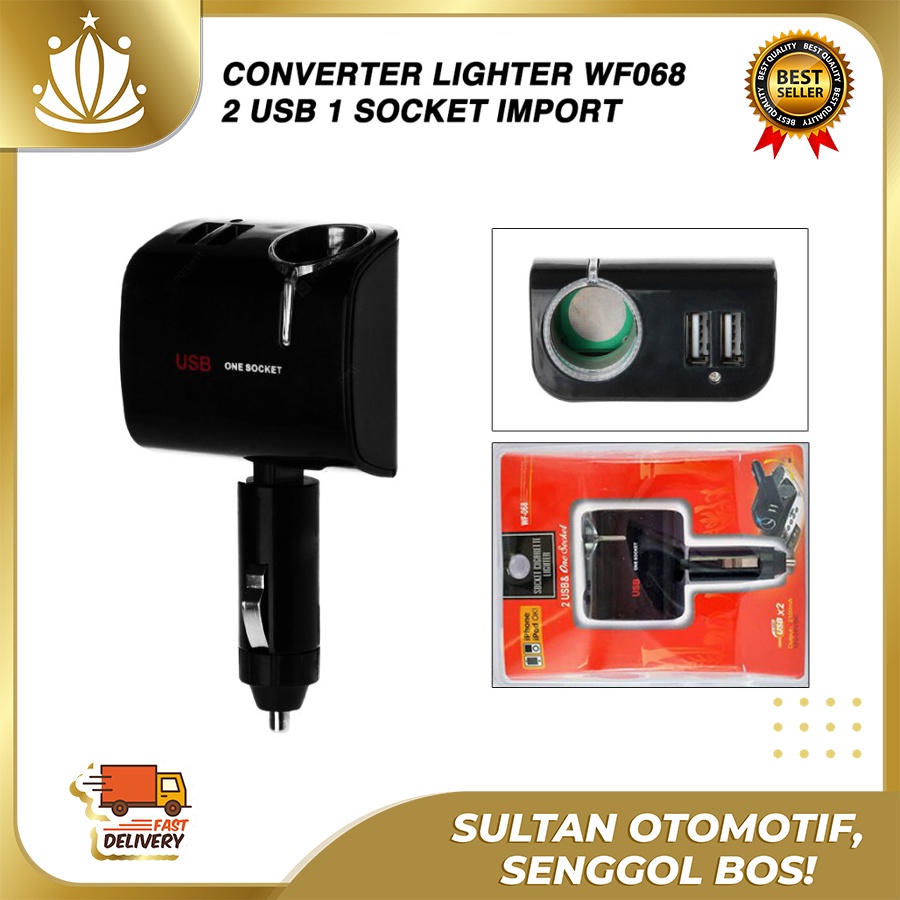 Converter Lighter Mobil 2 usb 1 WF068 Charger Set