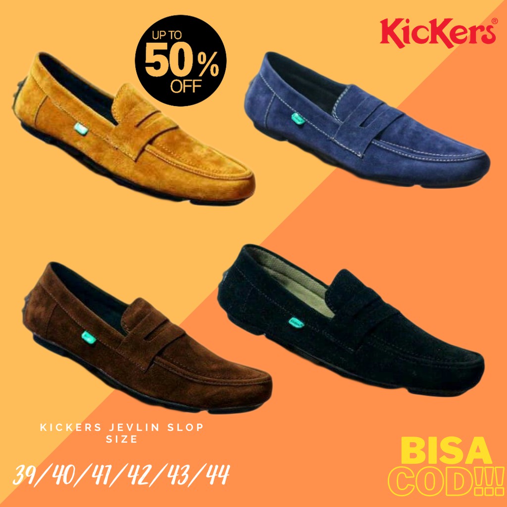 Bayar Di Tempat COD!! Sepatu Pria Kickers Jevlin Mocasin Slop Suede Sepatu Kasual Santai Selop Kerja