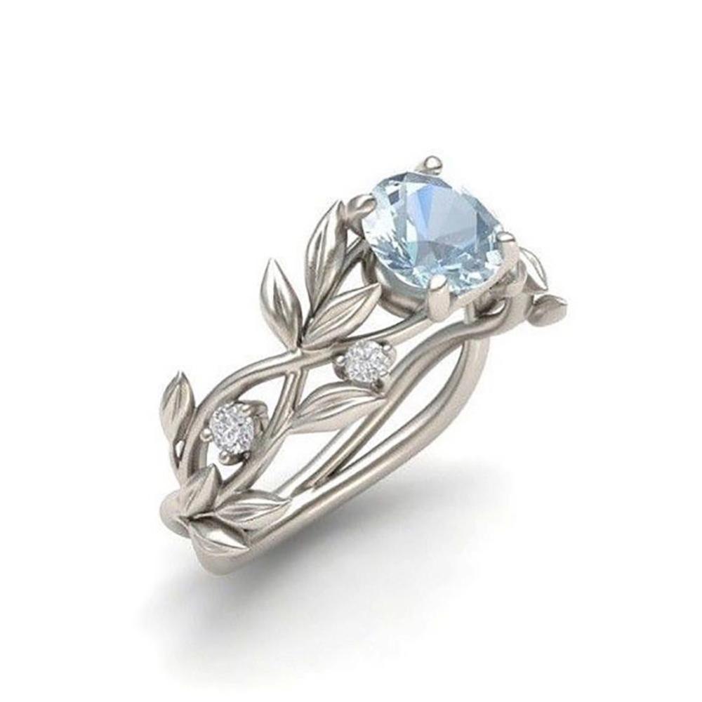 Timekey Cincin Sterling Silver Hias Batu Permata Aquamarine Kristal Berlian Ukuran 6-10 Untuk Wanita A6K7