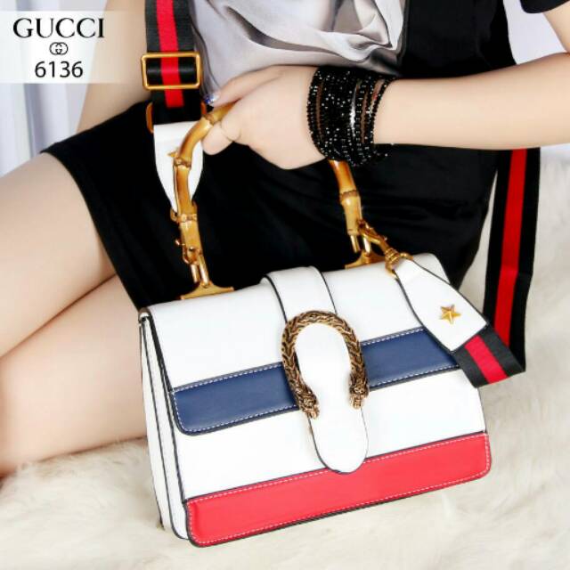 Celebrity Love : GUCCI'S Dionysus Striped Bamboo Top-Handle 6136#spss3