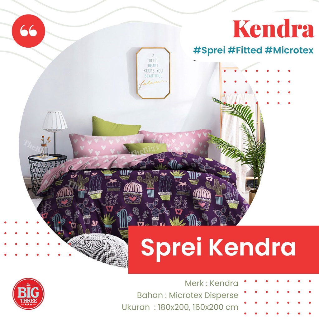 Sprei KENDRA 180X200 / 160X200 motif Arcadia Saranghae Driving Kitty Blue Owls Marvel Carnival Palm Tree Swimday Racing Car Scarlet Peninsula Green Chevron Pineaaple  - KING QUEEN 180 SP OB TBT