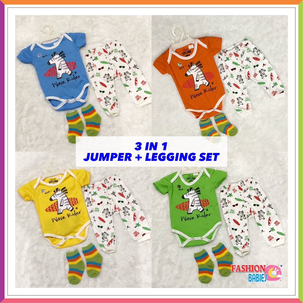 ❤ Fashionbabies ❤ SET JUMPER LEGGING KAOSKAKI 3IN1 / SET NEWBORN / BABY GIFTSET / LITTLE GENTLEMEN