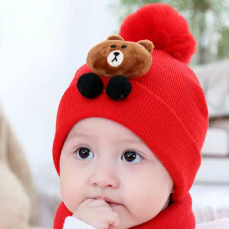 TOPI RAJUT IMPORT KUPLUK BAYI TELINGA MOTIF BERUANG / BROWN. TOPI KUPLUK Baby Hat Baby kupluk Topi Rajut