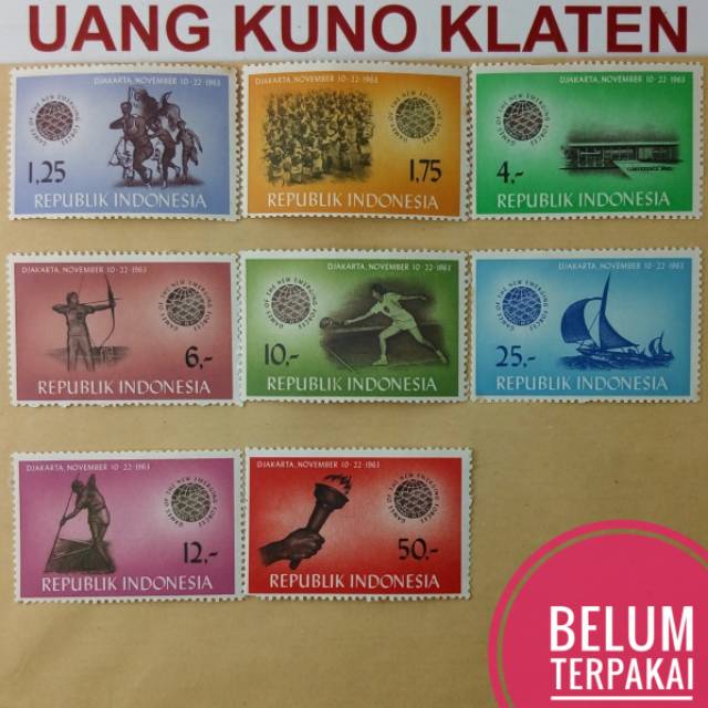 

Set lengkap perangko seri GANEFO tahun 1963 olahraga di Jakarta kuno lama isi 8 pcs