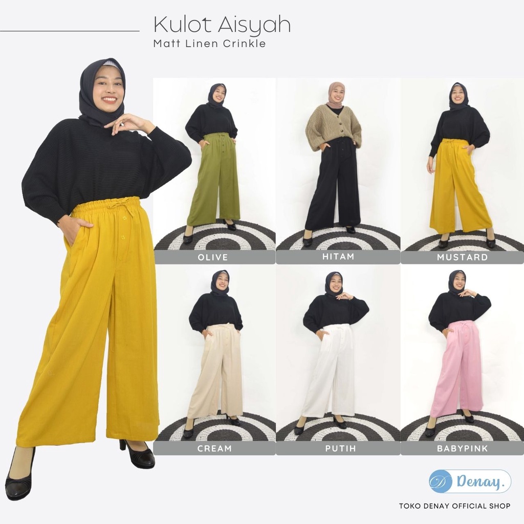 Tokodenay - Celana Cullote  Wanita - Aisyah Kulot Linen Crinkle Premium - Fashion Muslim