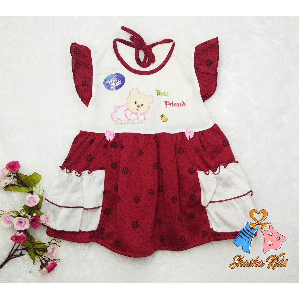 [L-012] Baju Bayi Perempuan/Dress Bayi  Perempuan Planet Kids cantik model balon  lucu 0-6 bln