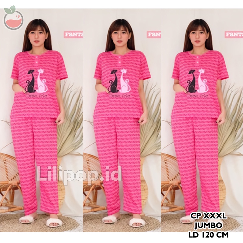 Lilipop.id  Baju Tidur Wanita CP Jumbo Twin cat Setelan Piyama BabyDoll XXXL Kaos Celana Panjang