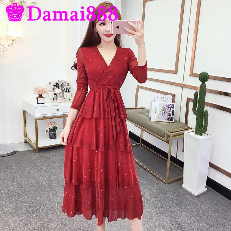 Gaun Maxi Casual Wanita Dengan Model Kerah V Neck Dan Warna Merah Pink Hitam Putih Untuk Pesta Cocktail Shopee Indonesia