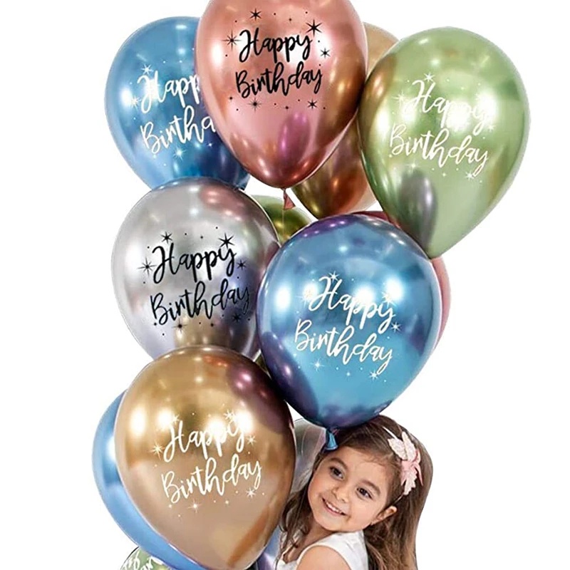 12 inches Gold Silver Happy Birthday Metallic Chrome Balloons /Helium Air Balloons for Birthday Party Decoration