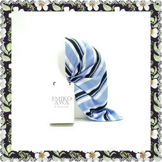 Jilbab Segiempat Motif SalurBlue - Riyuka / emikoawa / CerutiZara / Berkualitas