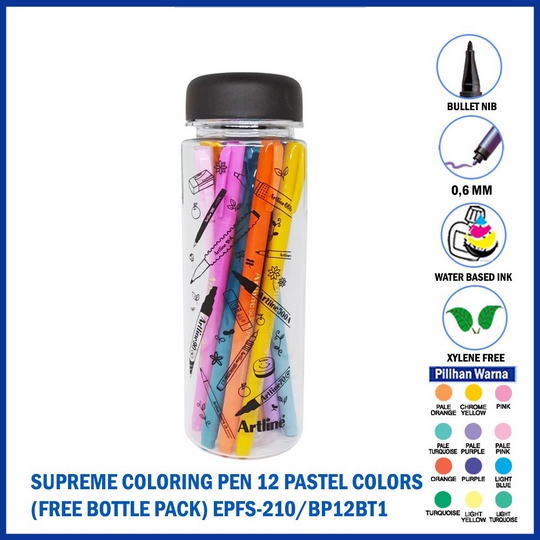 

SPIDOL WARNA ARTLINE Spidol Supreme Coloring Bullet 12 Pastel Colours EPFS-210/BP12BT1 (FREE BOTTLE)