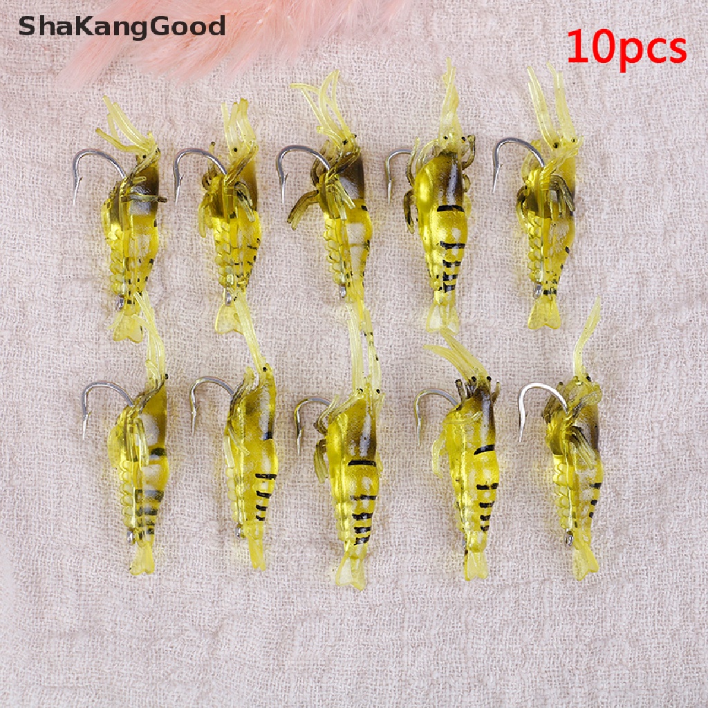 Skid 10Pcs / Lot Umpan Pancing Soft Bait Bentuk Udang Dengan Kail