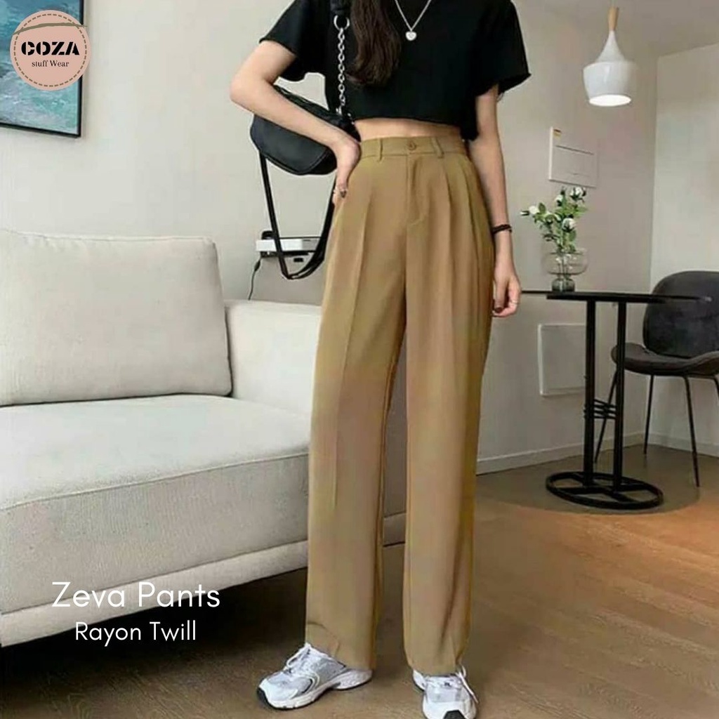 ZEVA PANTS Kulot Rayon Twill Jumbo / Kulot Rayon Premium / High Waist Saku Pinggir Aktif / Bawahan Celana Kulot Fashion Wanita Muslim-5