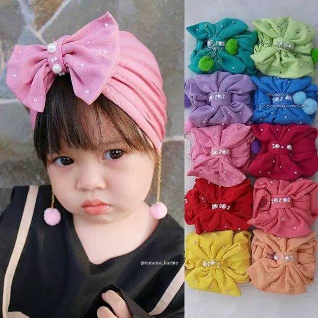 Turban Anak Tabur Mutiara pom pom minimal order 5 pcs