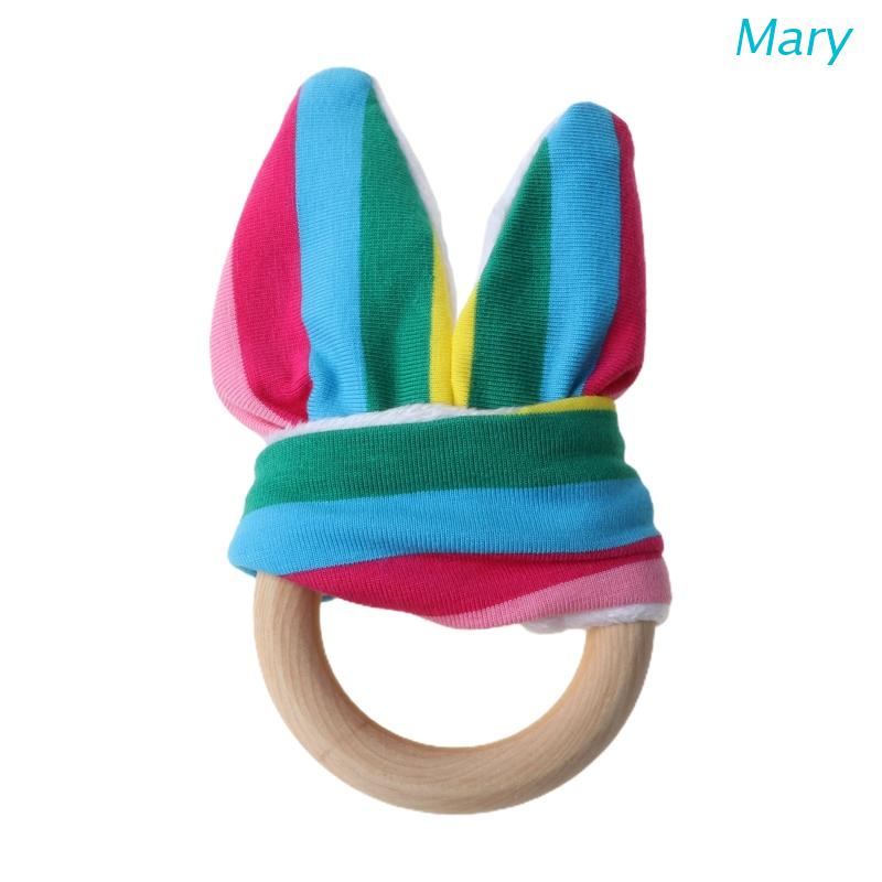 Mary Mainan Teether Ring Kayu Alami Handmade Bentuk Kelinci Untuk Bayi