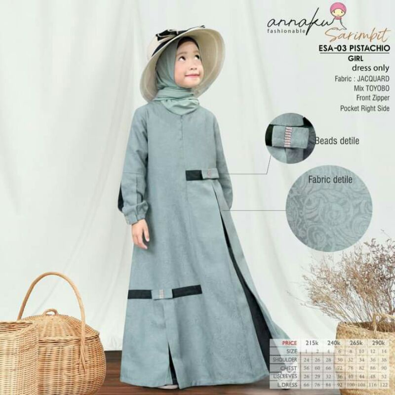 GAMIS KOKO ANAK ENDOMODA ESA 03 PISTACHIO LAVENDER TERBARU GAMIS ANAK KOKO ANAK