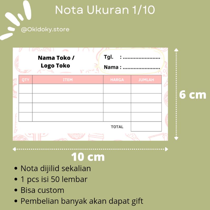 

Nota online shop custom ukuran 1/10 tanpa minimal order