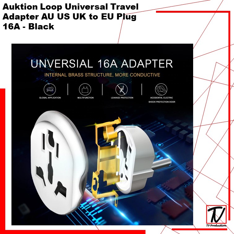 Auktion Loop Universal Travel Adapter AU US UK to EU Plug 16A - Black