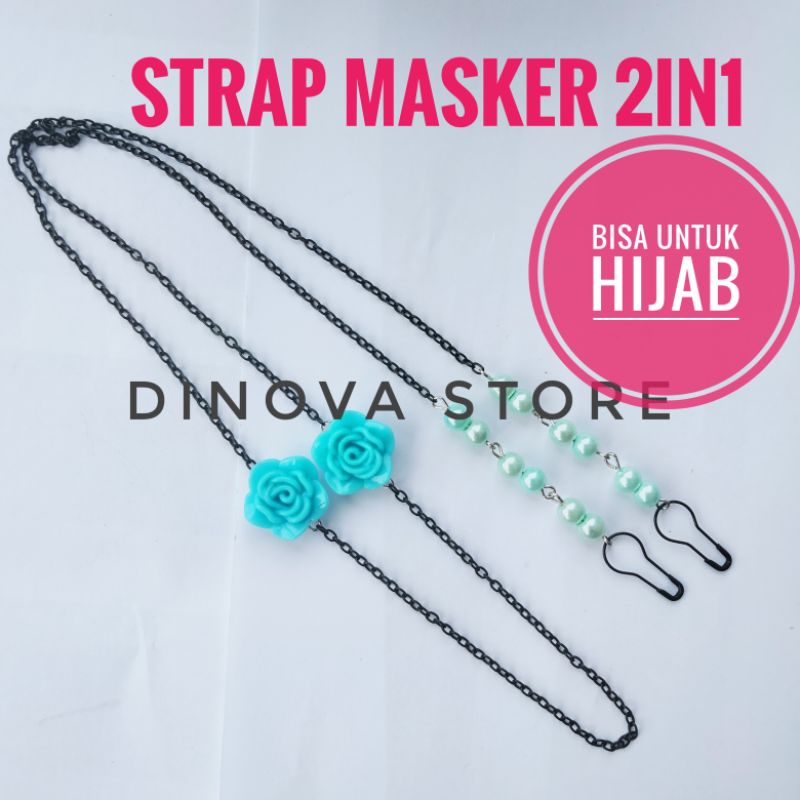 NEW strap masker hijab 2 in 1 fallin mutiara sesuai warna mawar/konektor masker/strap masker hijab/dinova store/pgx/tali masker/strap masker 2in1/strap masker hijab 2in1/konektor masker