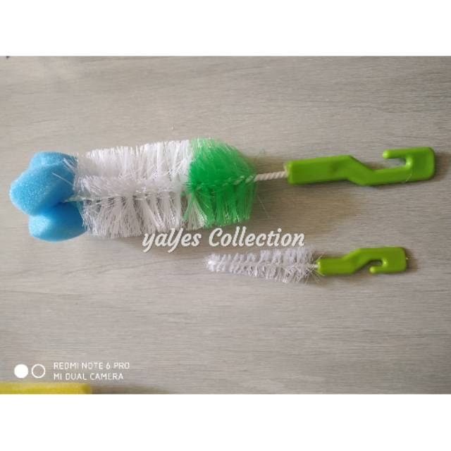 Sikat 3 in 1 sikat botol dot sedotan susu spons pembersih spon pegangan lurus L brush 3in1 2in1