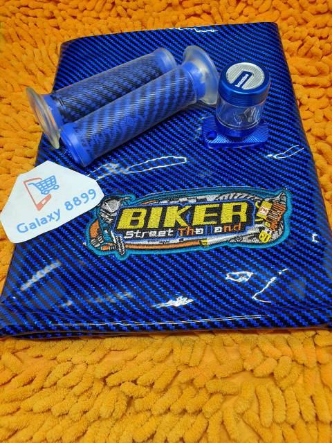 Kulit jok karbon biru + handgrip karbon kitaco + stempel kaca honda