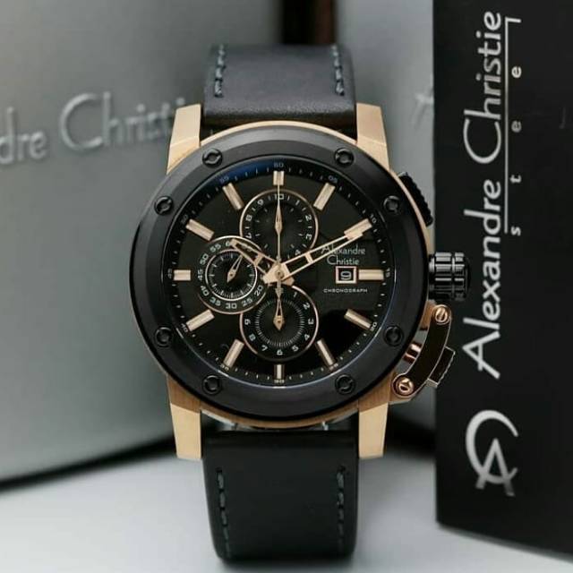 NEW jam tangan pria alexander cristie original ac6519 black rosegold
