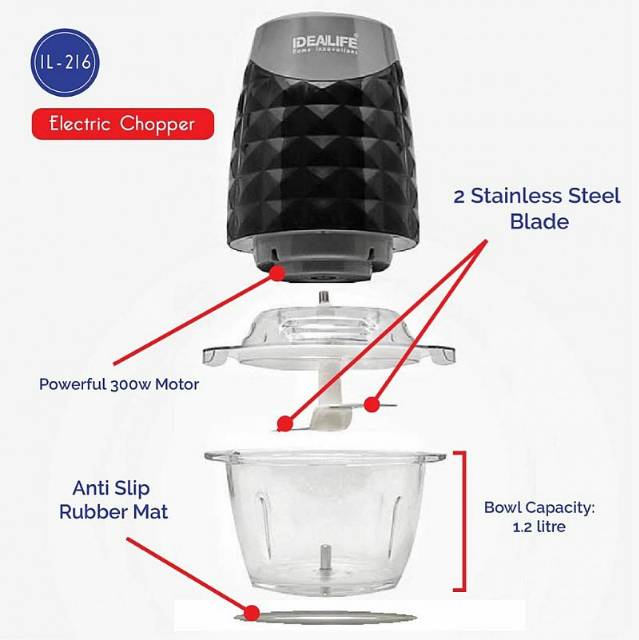 IDEALIFE - Electric Chopper - Penggiling Listrik 1.2L (IL-216)