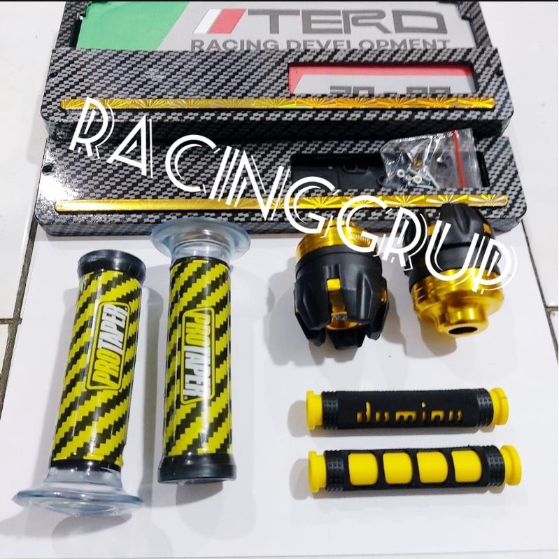 Paket plat carbon honda yamaha suzuki kawasaki komplit jalu as naga grip carbon karbon karet rem