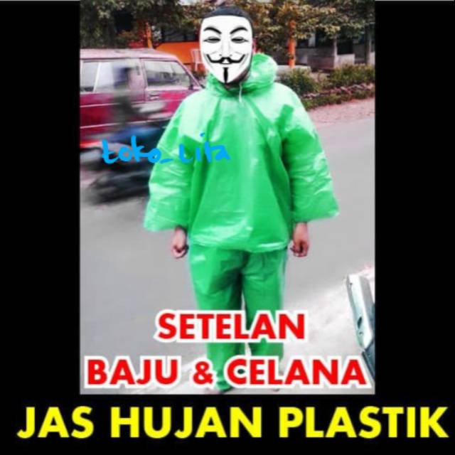 Jas Hujan Plastik STELAN Jaket Celana (Baju + Celana) SEKALI PAKAI