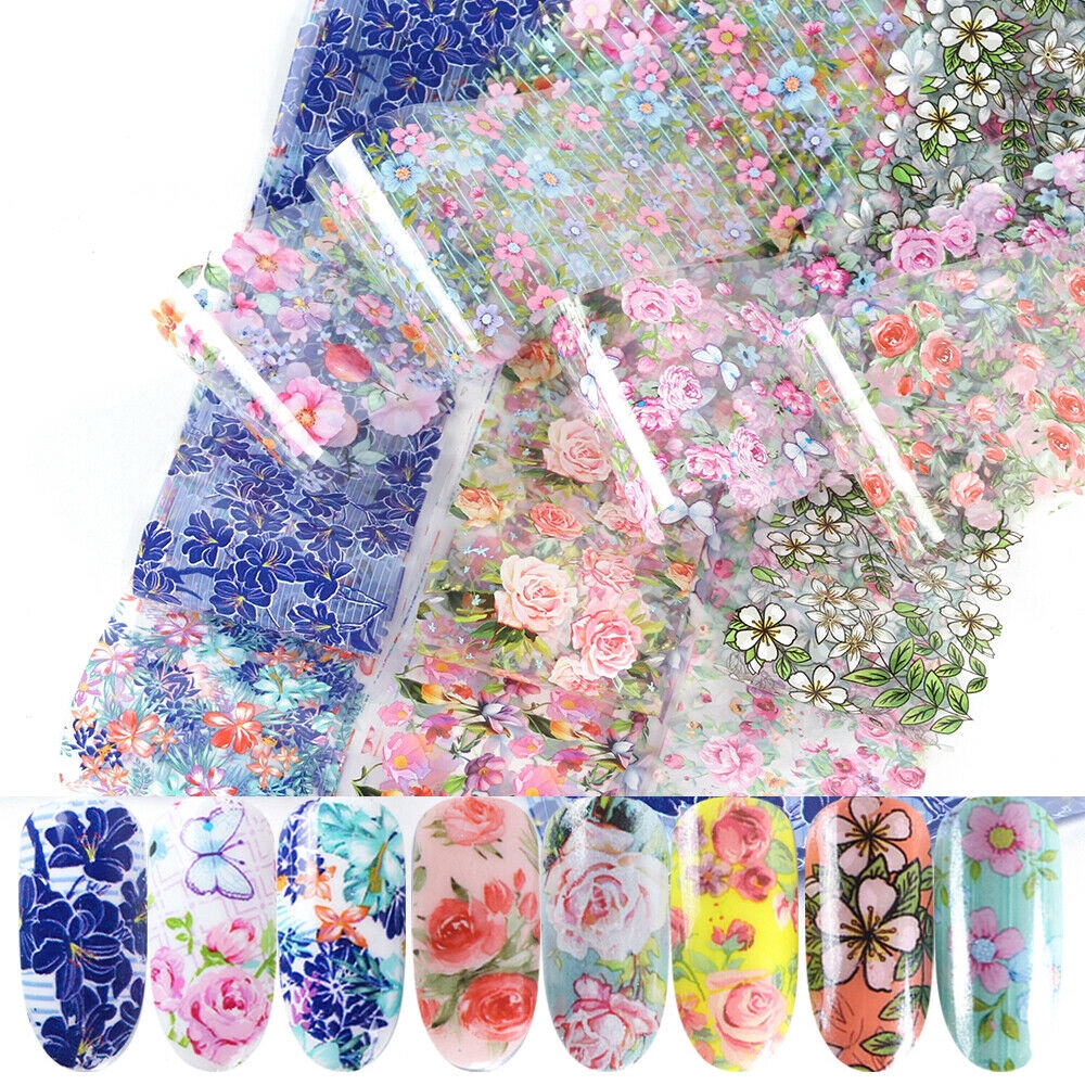 10 Pcs Stiker Kuku Motif Bunga Untuk Nail Art