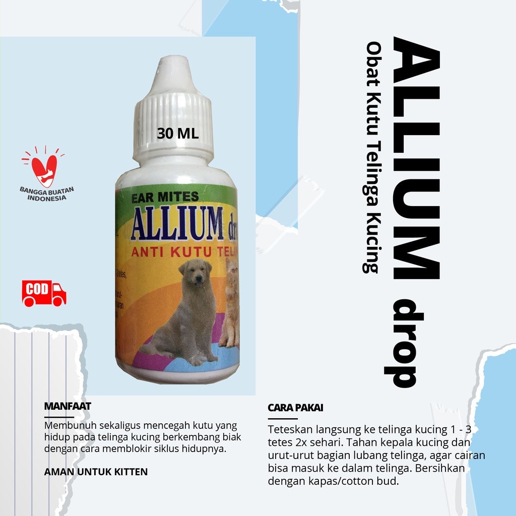 OBAT TETES ANTI KUTU TELINGA KUCING &amp; ANJING - ALLIUM DROPS EAR MITES 30 ML - CEGAH RADANG &amp; INFEKSI TELINGA -TAMASINDO PERAWATAN CAT DOG - KUTUAN - MURAH GARANSI KUALITAS ASLI ORIGINAL -  ANIMAL VETERINARY VITAMIN HEWAN BINATANG PELIHARAAN  MITRAPETLOVER