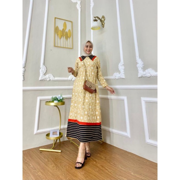 MIDI DRESS MOTIF GUCCI RAYON BUSUI || gamis rayon susun busui motif