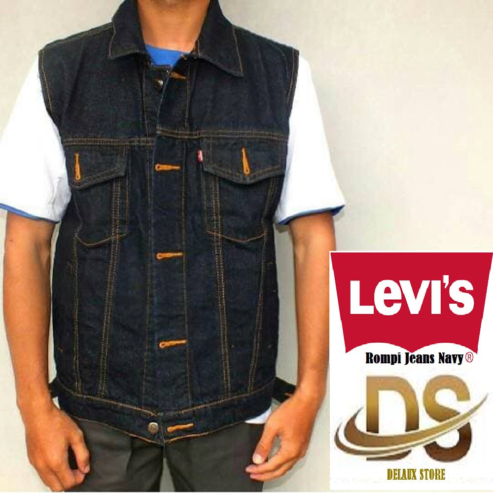 Jaket Rompi Jeans Navi / Garmen Denim Pria/ Anak Motor High Qualit