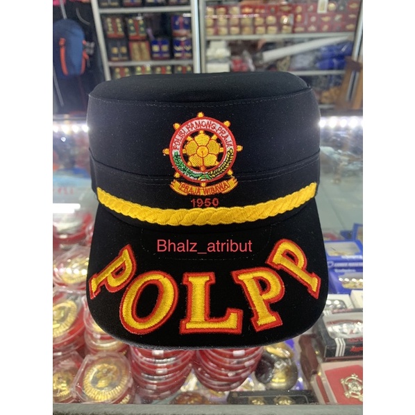 Topi komando pol pp HITAM gol 4 / Topi komando pol pp HITAM logo lis pol pp