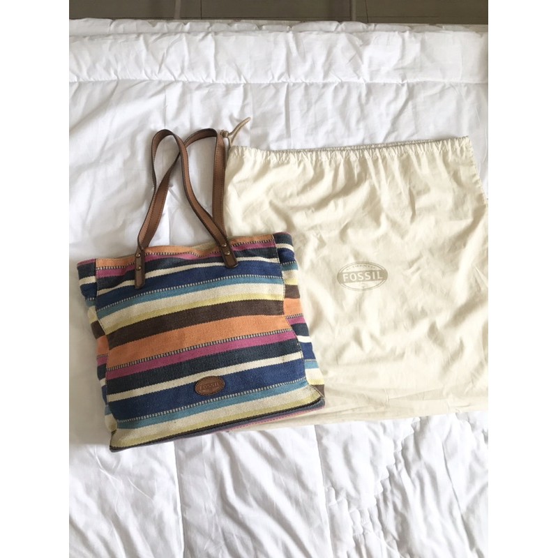 TAS FOSSIL ORIGINAL/FOSSIL STRIPED TOTE BAG MULTICOLOR ORIGINAL (PRELOVED)