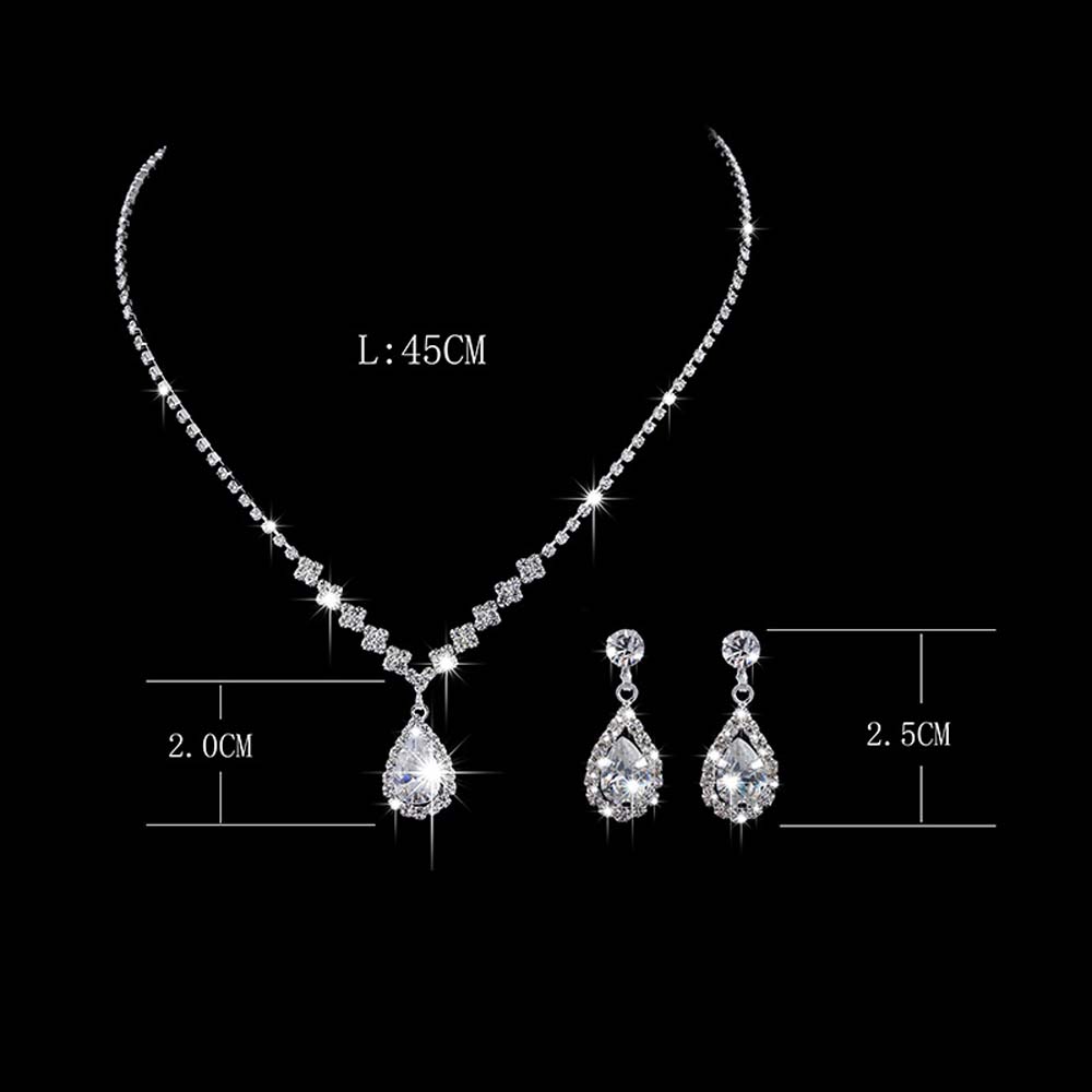 MXBEAUTY Fashion Jewelry Set Romantic Accessories Necklace Luxury Cubic Zirconia Water Drop Shaped Wedding Bridal Rhinestone Angel Teardrop Earrings/Multicolor