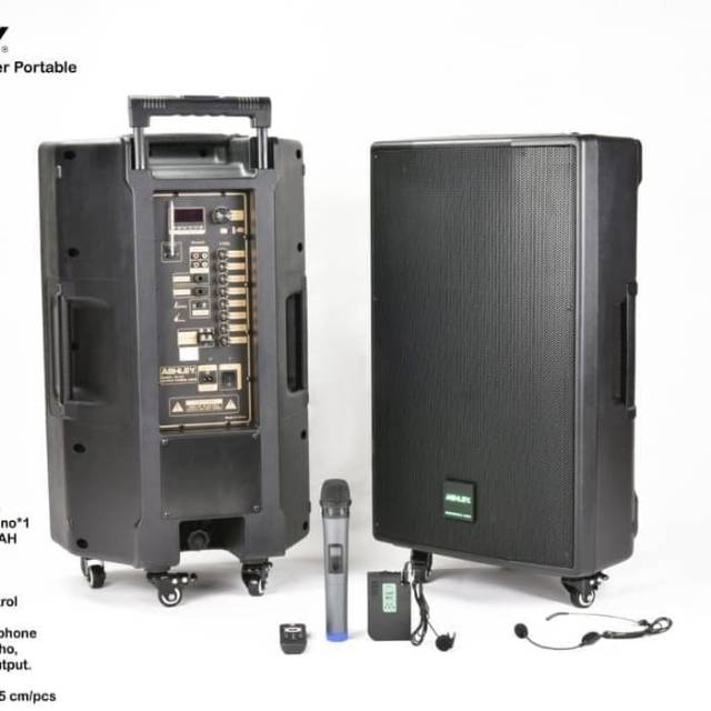 Speaker portable wireless ASHLEY 15 in PA15E(mic pegang,Heandset dan Mic jepit)