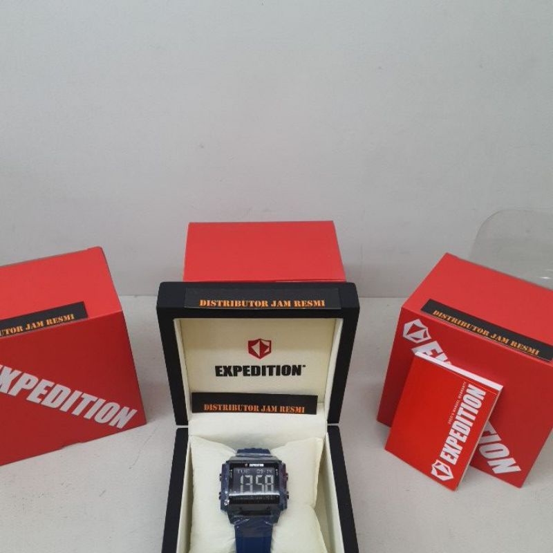 Jam Tangan Wanita Expedition Digital E6817M E 6817 M E6817 M E 6817M All Blue Rubber Dial Balck Cron