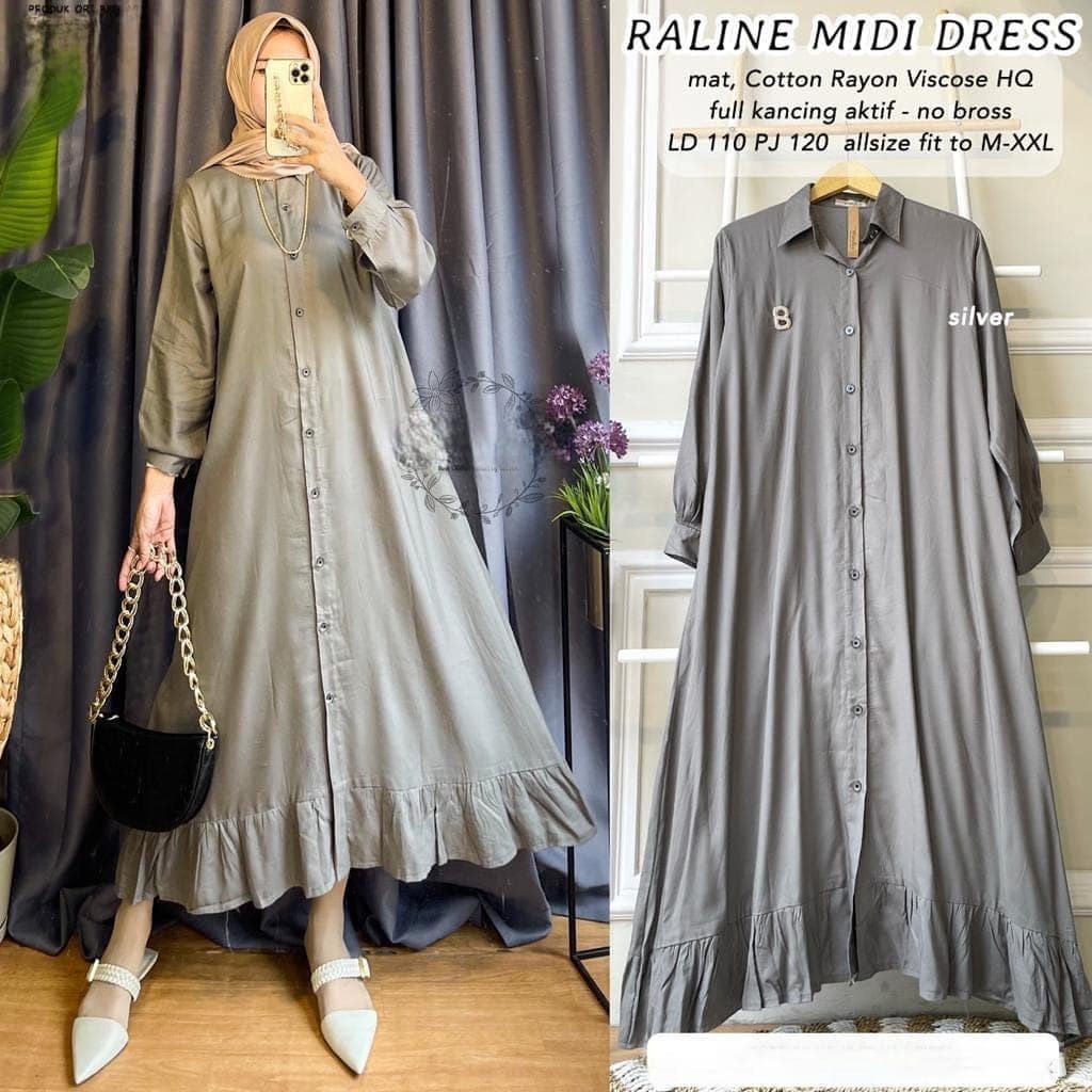 Raline Midi Dress Katun Rayon Adem Dingin Dress Wanita Terbaru 2022 Kekinian Viral Setelan Wanita Mo