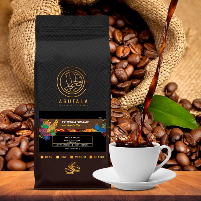 

Kopi-Biji- Arutala Kopi Ethiopia Sidamo Arabica 200 Gram - Giling Halus -Biji-Kopi 750 Minuman-