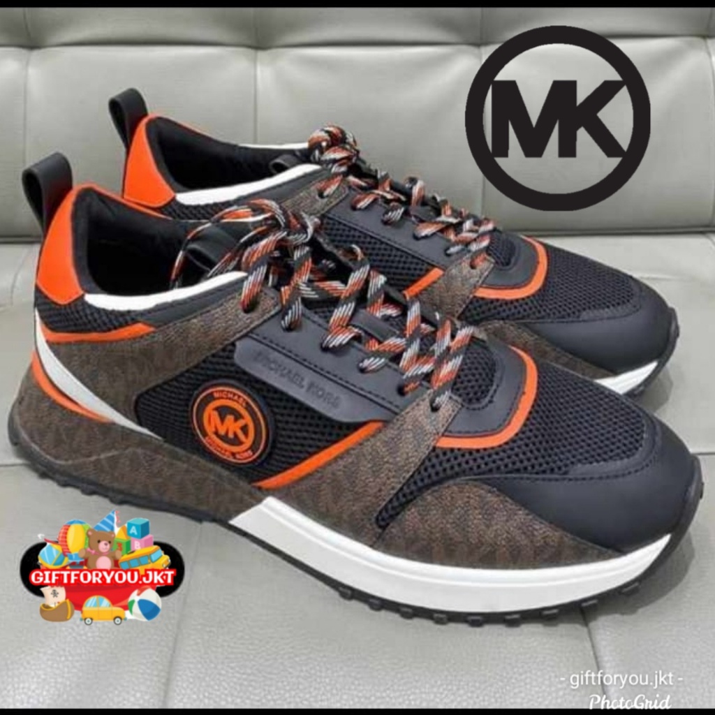 Sepatu Michael Kors Theo Mixed-Media Trainer MKGO Sepatu Pria Cowok Shoes Man Sneakers Branded Premi